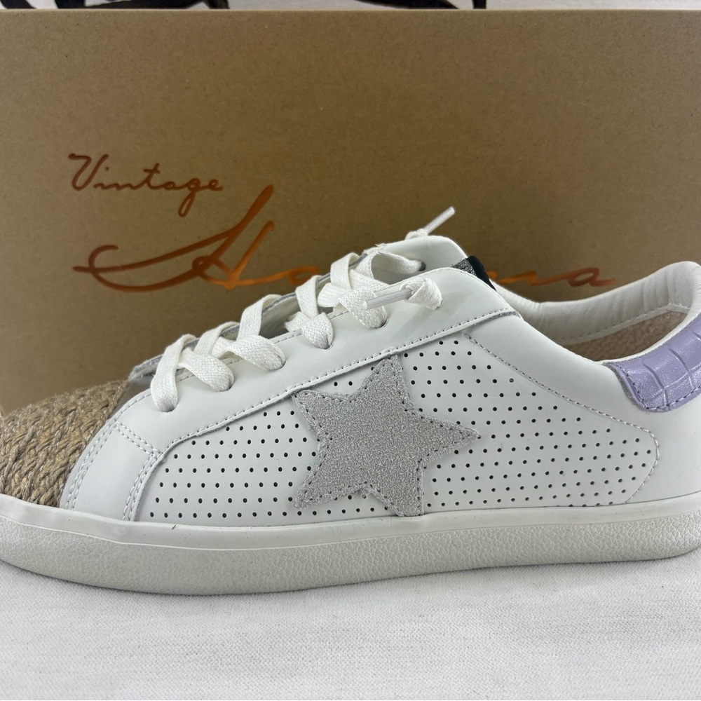 Vintage Havana Eva White Leather Sneaker with Silver Star /Lavender Heel size 10
